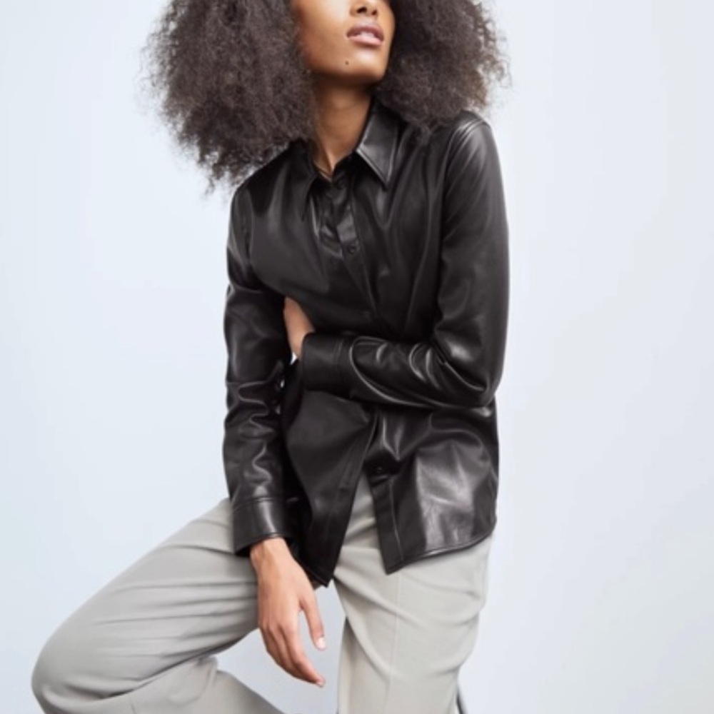 Babaton Nouvelle Vegan Black Leather Button-Up